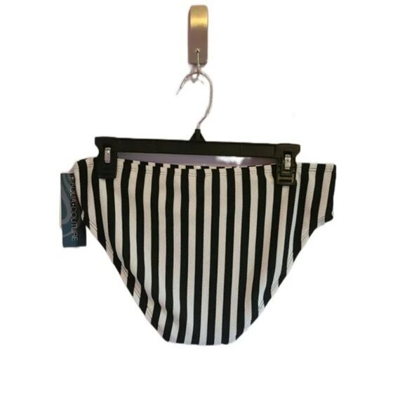 Aqua Couture NWT Black and White Stripe Bikini Bottom size L - Picture 2 of 4
